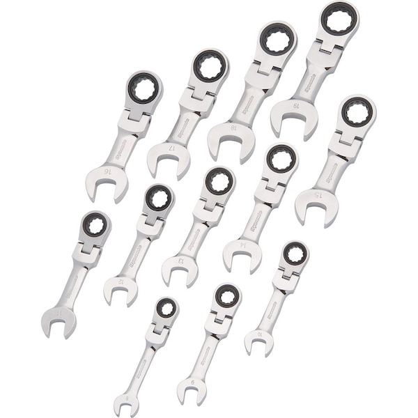 12Pcs Metric Stubby Flex Head, Combo Ratcheting Wrench Set, 8mm-19mm